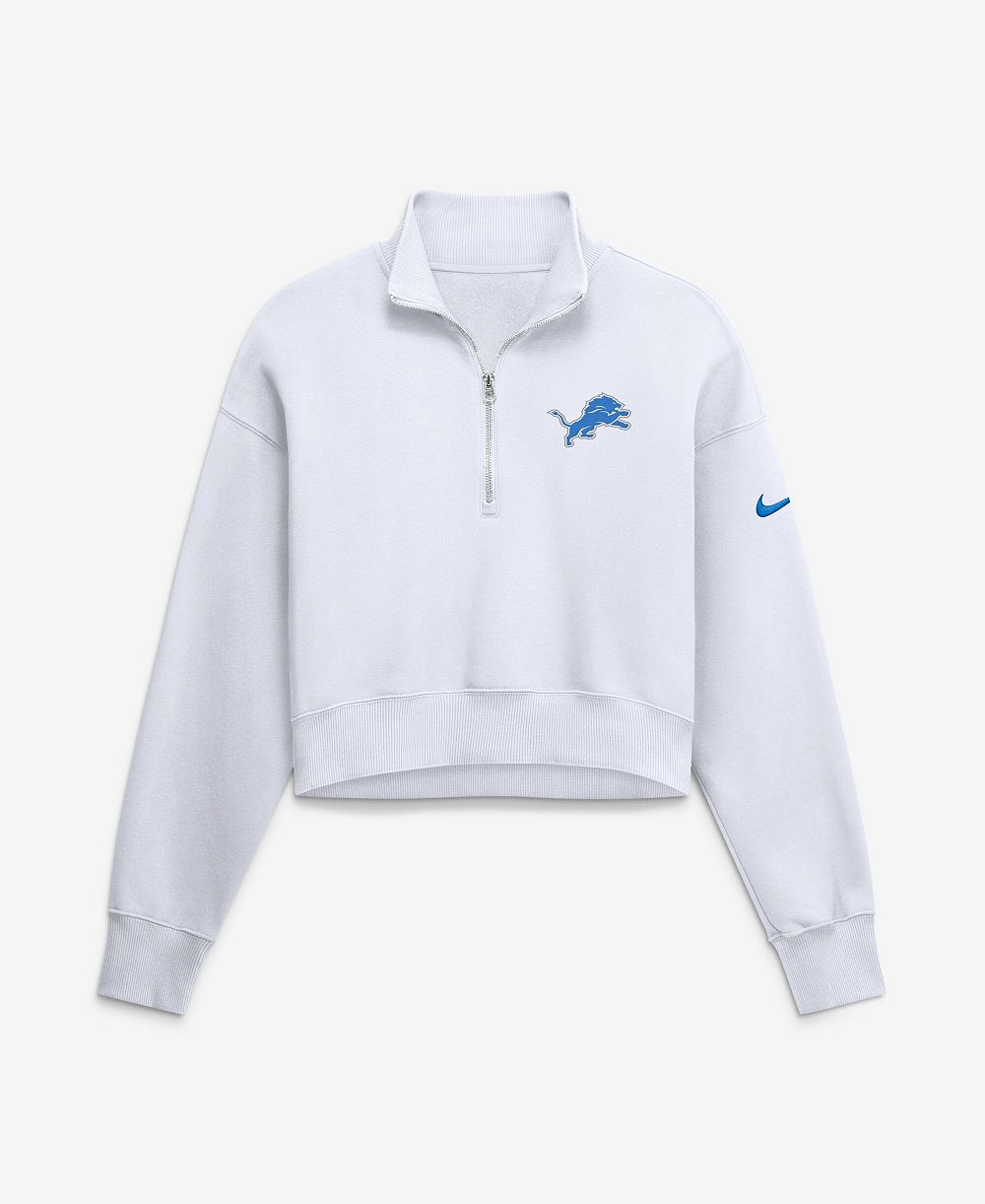 Женская толстовка Nike Detroit Lions Oversized Phoenix Fleece Cropped Quarter-Zip White