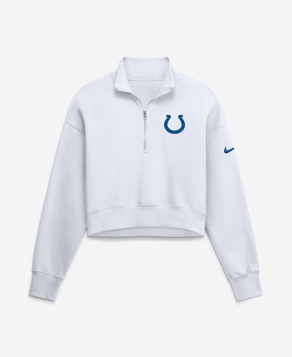 Женская толстовка Nike White Indianapolis Colts Oversized Phoenix Fleece Cropped Quarter-Zip