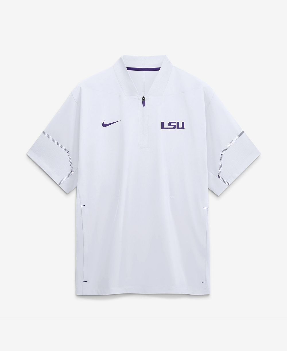 Nike Men's White LSU Tigers 2026 Sideline Short Sleeve Quarter-Zip Coaches Jacket