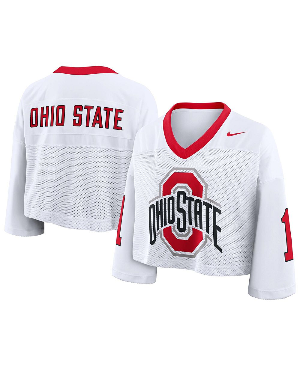 Женская джерси Nike White Ohio State Buckeyes Oversized Logo Cropped fashion