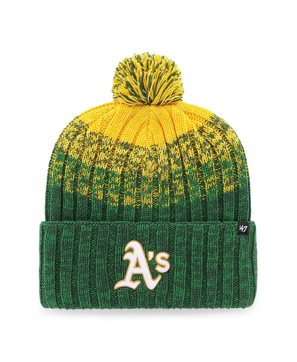 Мужская вязаная шапка '47 Brand Green Oakland Athletics Cascade Cuffed with Pom