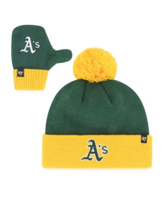 '47 Brand Toddler Green Athletics Bam Bam Cuffed Knit Hat with Pom & Mittens Set