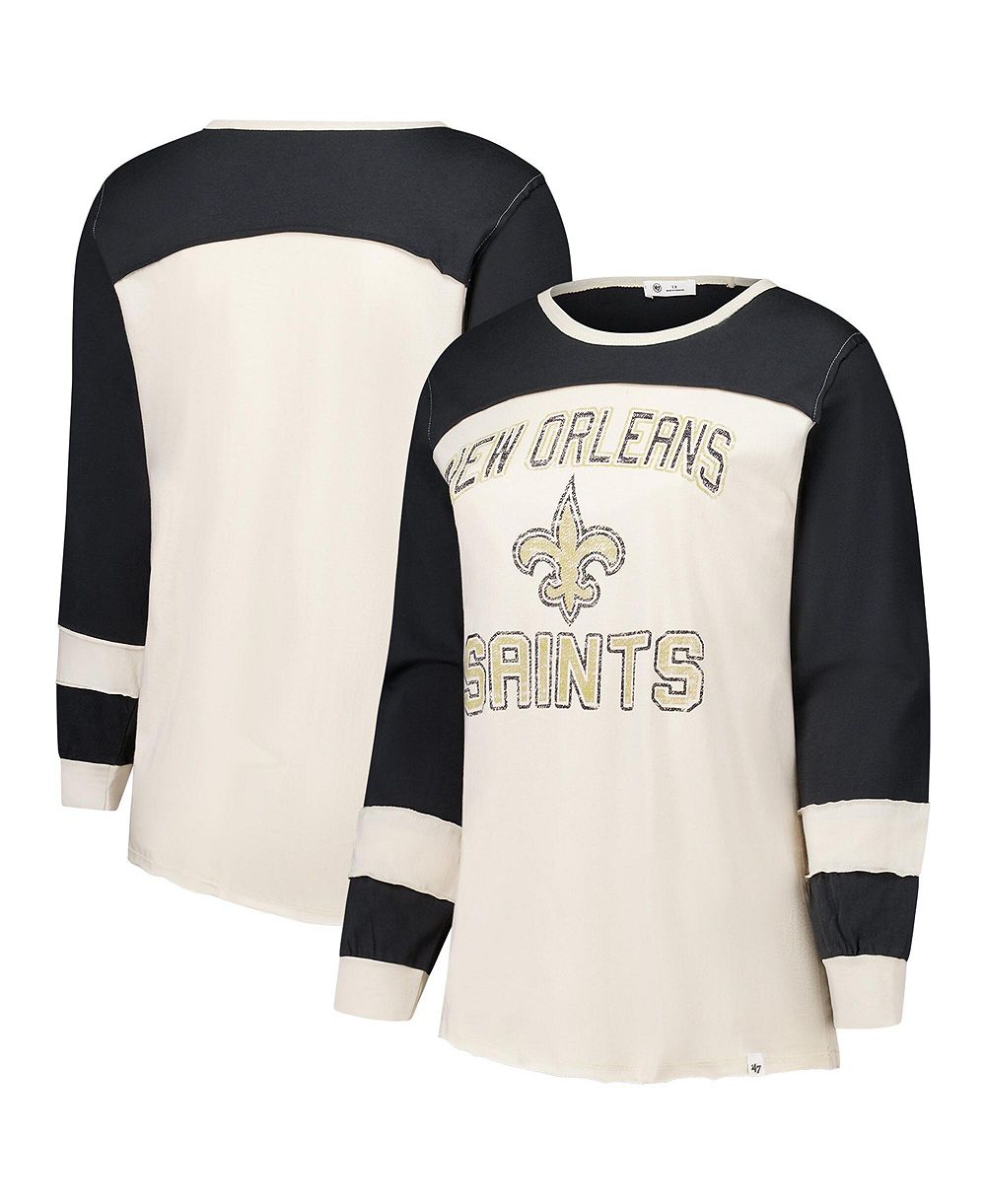 '47 Brand Plus Size New Orleans Saints Double Header Curve Toni Dropped-Shoulder Distressed Graphics Long Sleeve T-Shirt