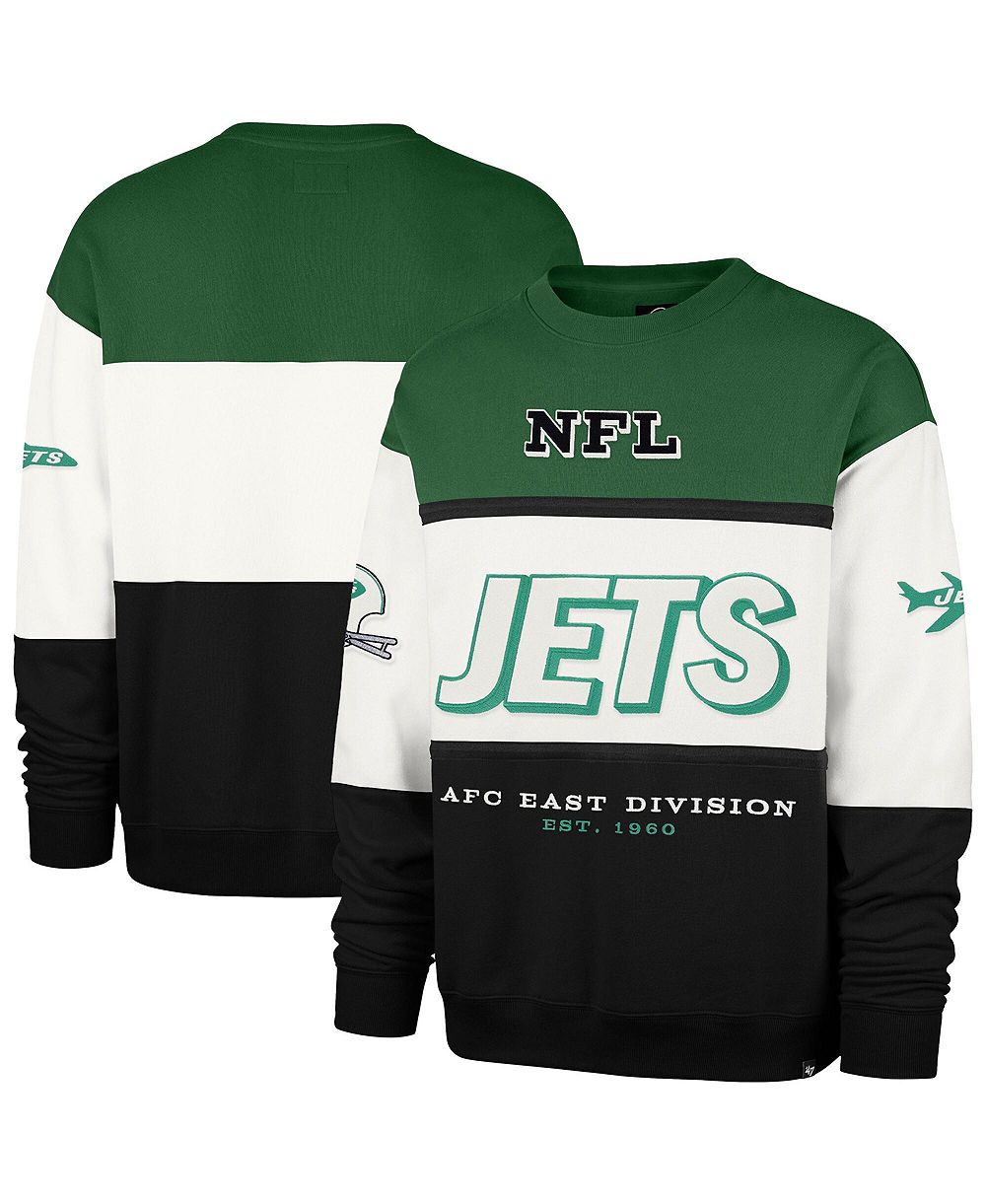 Свитшот '47 Brand Men's Kelly Green/Black New York Jets Throwback Breeze Maximalist