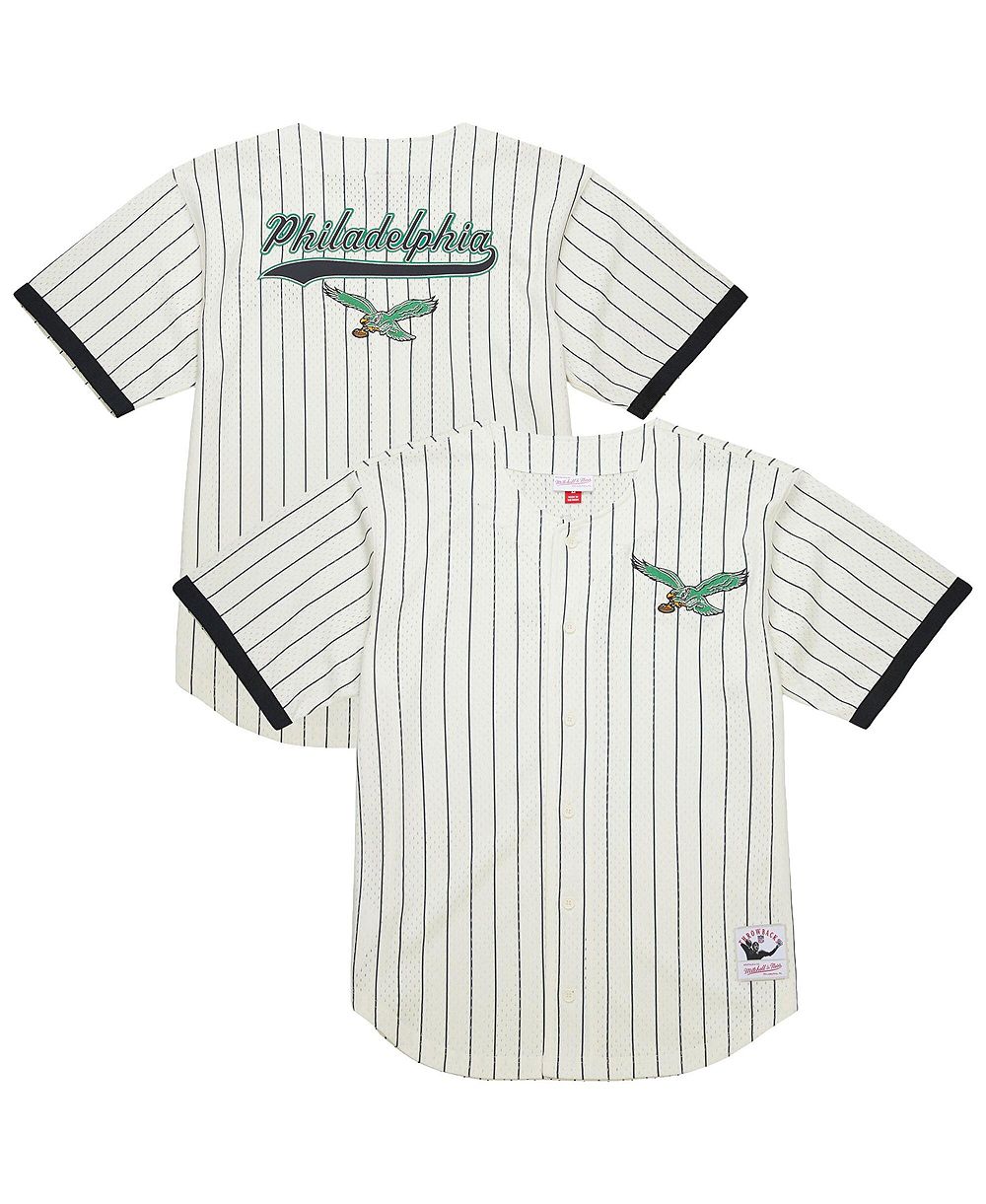 Mitchell & Ness Men's Mitchell Ness Cream Philadelphia Eagles Big & Tall Heavyweight Mesh Button-Up Fashion Jersey