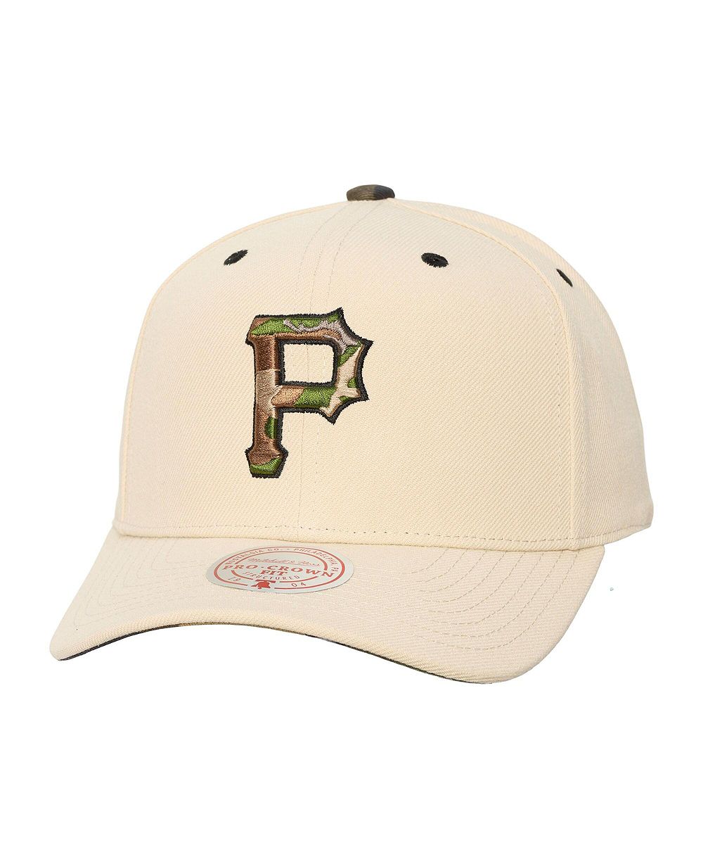Mitchell & Ness Мужская и Женская Mitchell Ness Cream Pittsburgh Pirates Camo Logo Pro Crown Snapback Hat