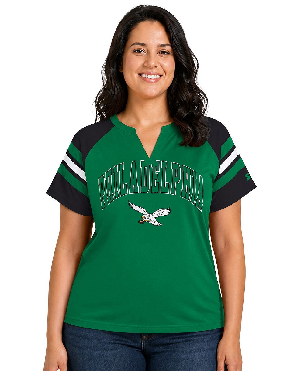 Женская футболка Starter Plus Size Philadelphia Eagles Throwback Game On Notch Neck Raglan