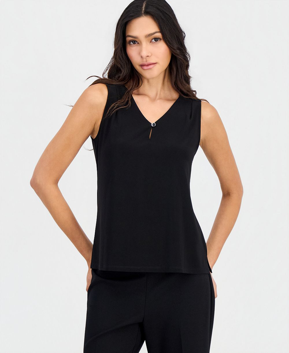 Anne Klein Essentials Блузка без рукавов с V-образным вырезом и отверстием, Petite