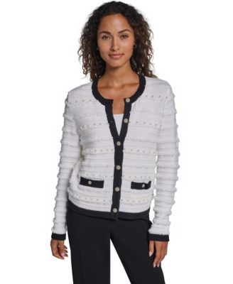 KARL LAGERFELD PARIS Women's Embellished Crewneck Cardigan Sweater