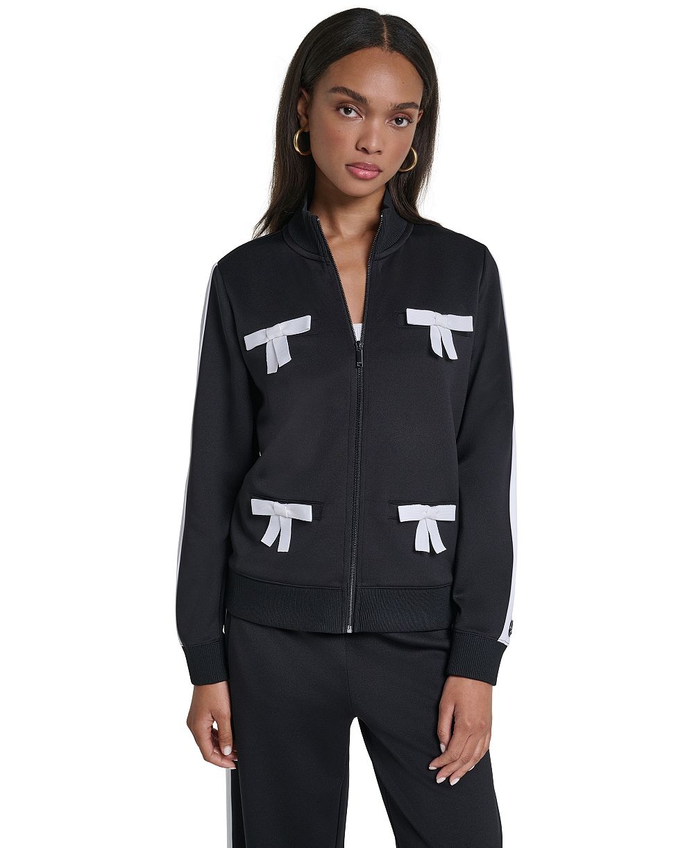 KARL LAGERFELD PARIS Women's 3D Bow Mock-Neck Zipper Jacket