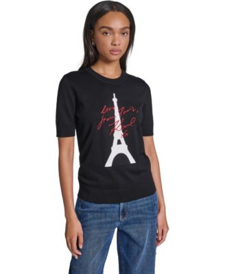 KARL LAGERFELD PARIS женский короткий свитер с круглым вырезом и изображением Эйфелевой башни