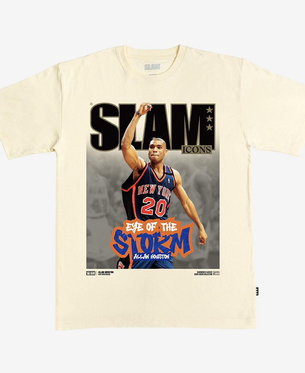 Мужская и женская футболка Slam Allan Houston Cream New York Knicks Hardwood Classics Cover