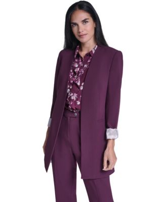 Calvin Klein Women's Open Front Topper Collarless Shoulder-Padded Jacket