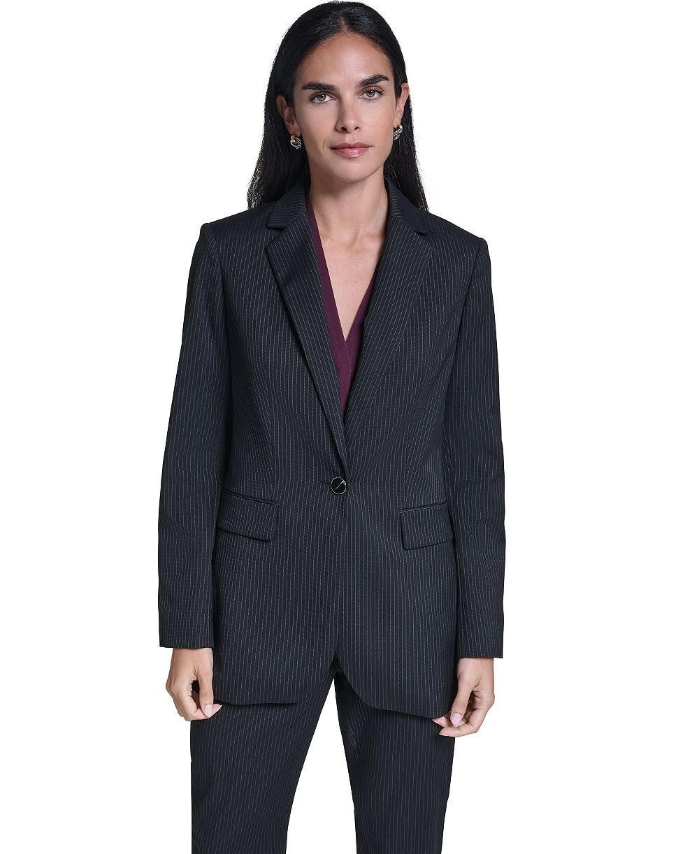 Calvin Klein Women's Single Button Notch Collar Stripe Blazer