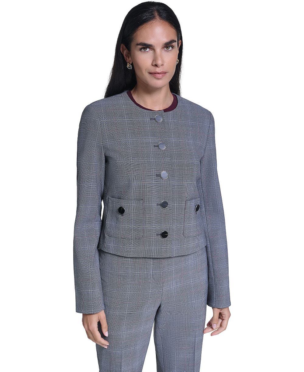Calvin Klein Women's Cropped Plaid Collarless Jacket