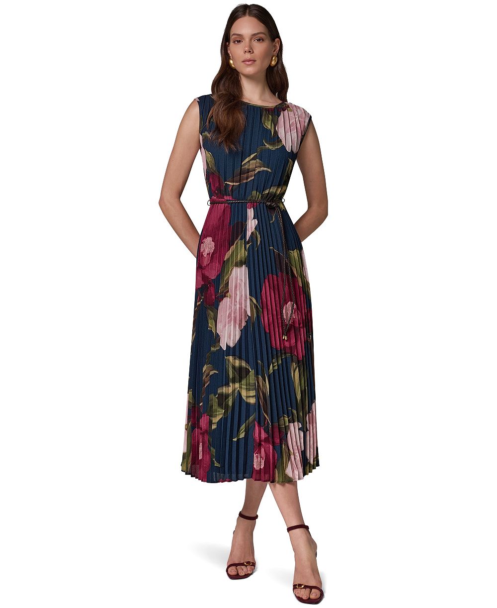 Donna Karan New York женское бесрукавное платье А-силуэта из шифона с плиссировкой и цветочным принтом