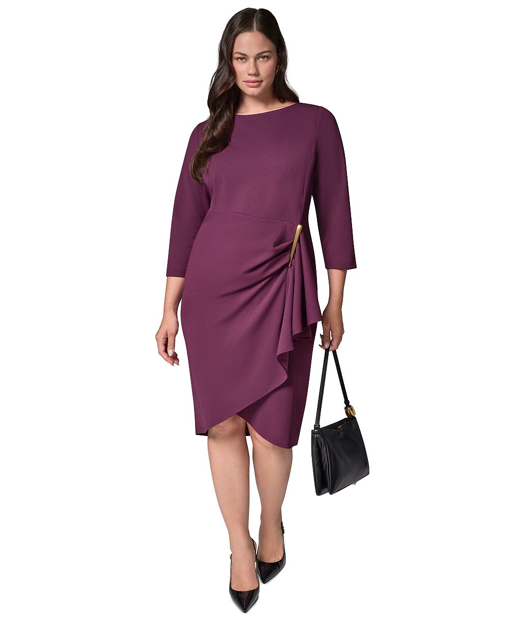 Donna Karan New York платье-футляр большого размера с фурнитурой по бокам, длинным рукавом и лодочным вырезом