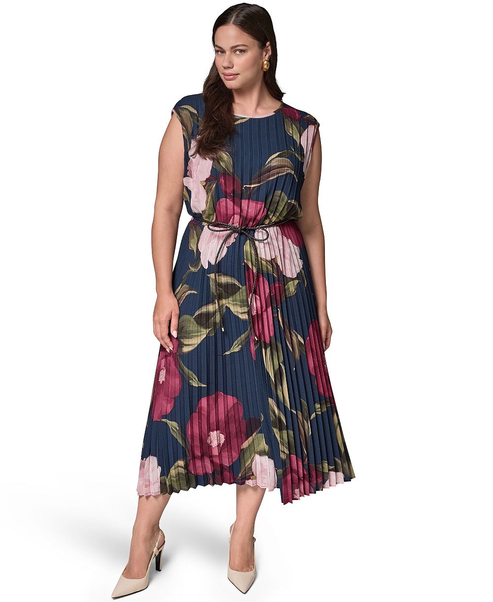 Женское платье Donna Karan New York А-силуэта с цветочным принтом и складками, размер Plus
