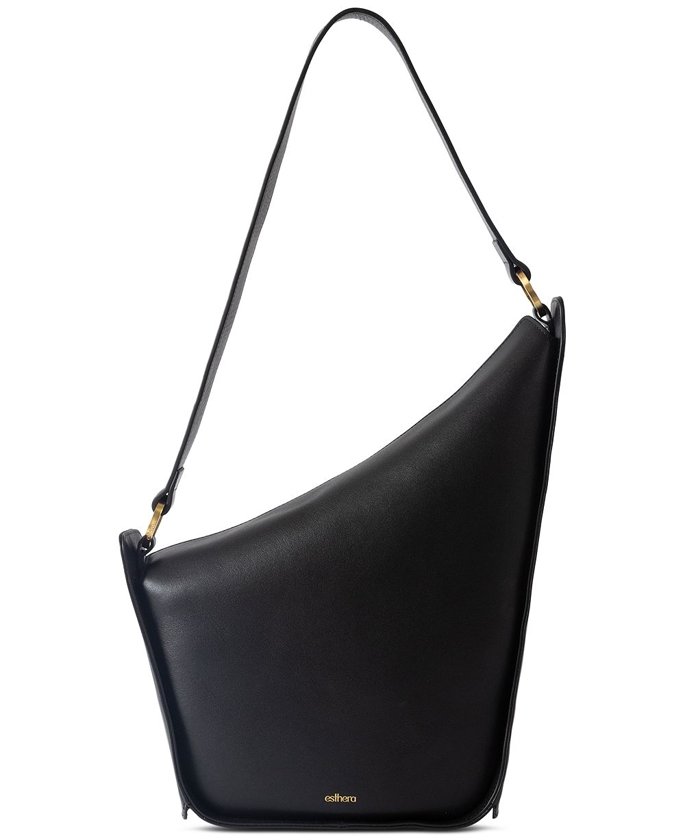 Esthera Leather Asymmetrical Embossed Logo Large Shoulder Handbag