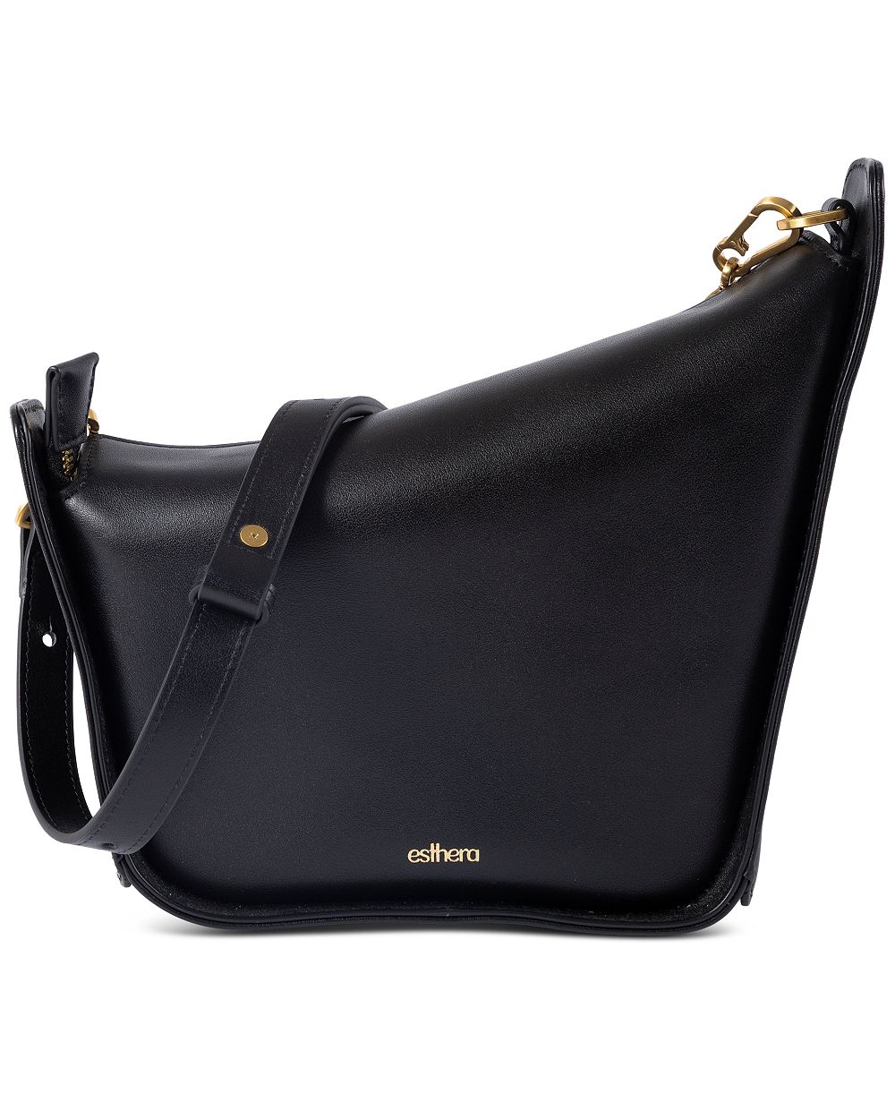 Esthera 10AM Leather Asymmetrical Embossed Logo Small Shoulder Handbag