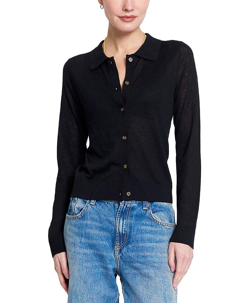 Central Park West Women's Sienna Sheer Isla Button-Up Collared Long-Sleeve Sweater