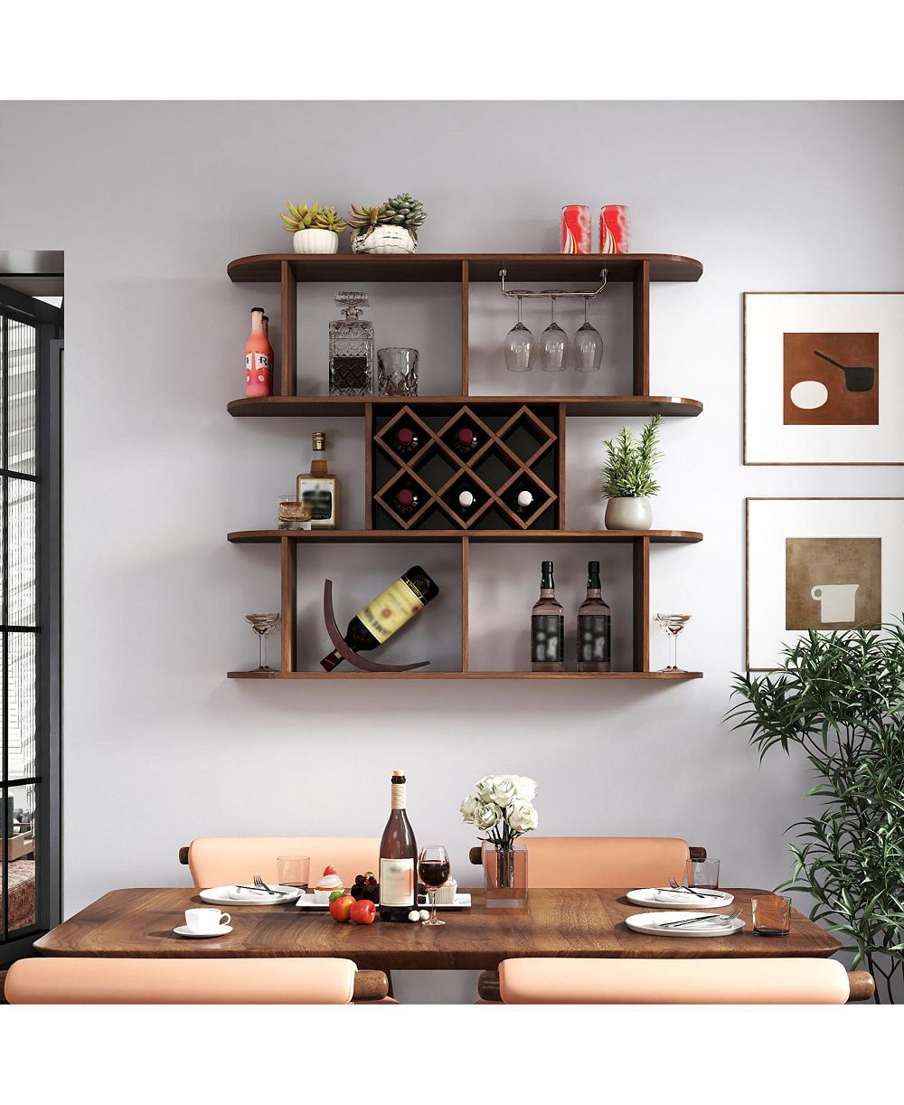 Винная полка Streamdale Furniture Rustic, настенная, 3 яруса, со держателем для бокалов