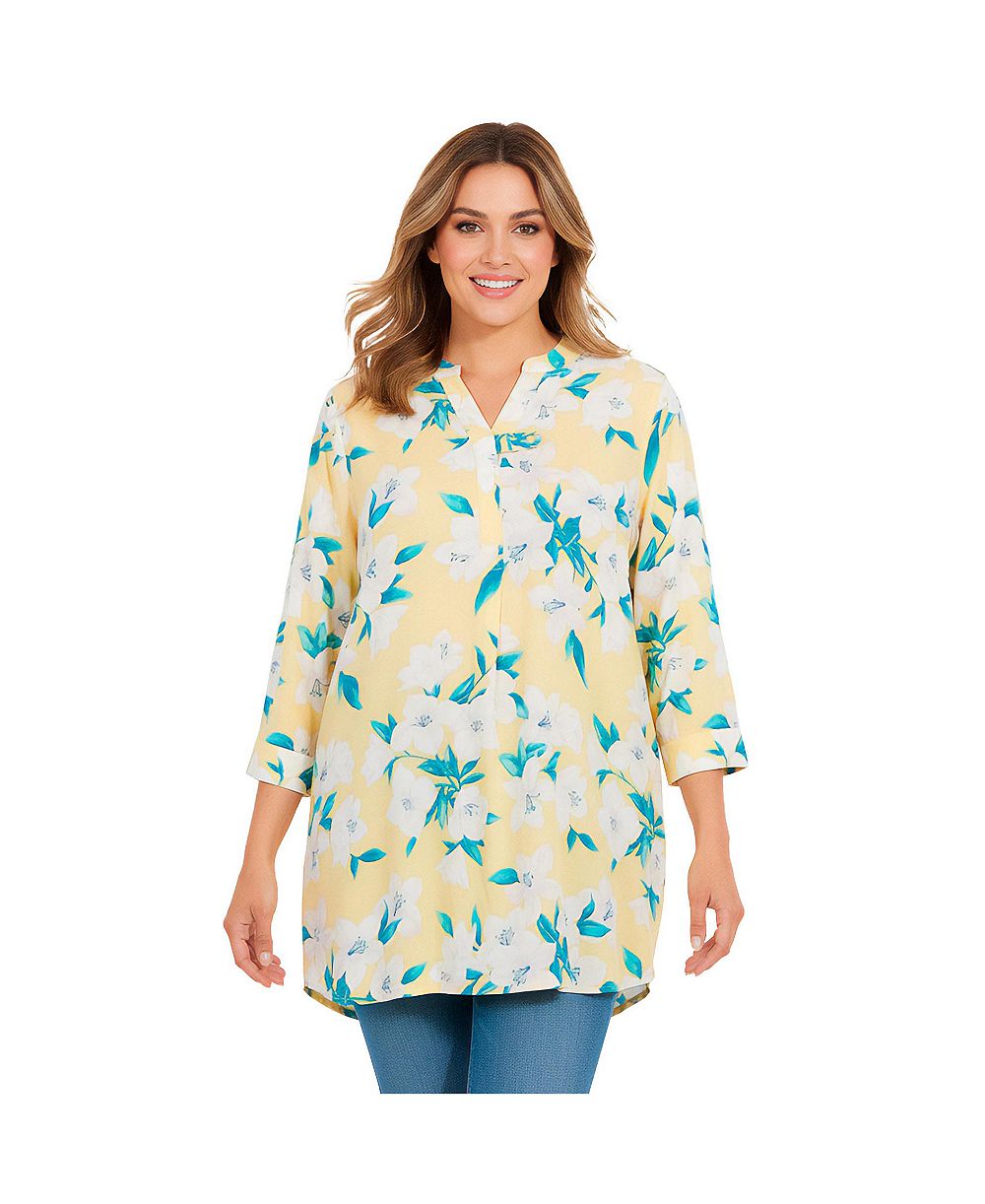 Женская туника-блузка Woman Within Plus Size в цветочек с V-образным вырезом