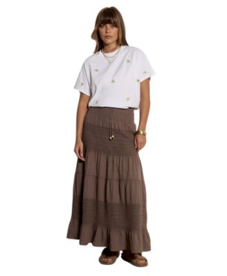 Apricot Women's Tiered Crochet Maxi Skirt