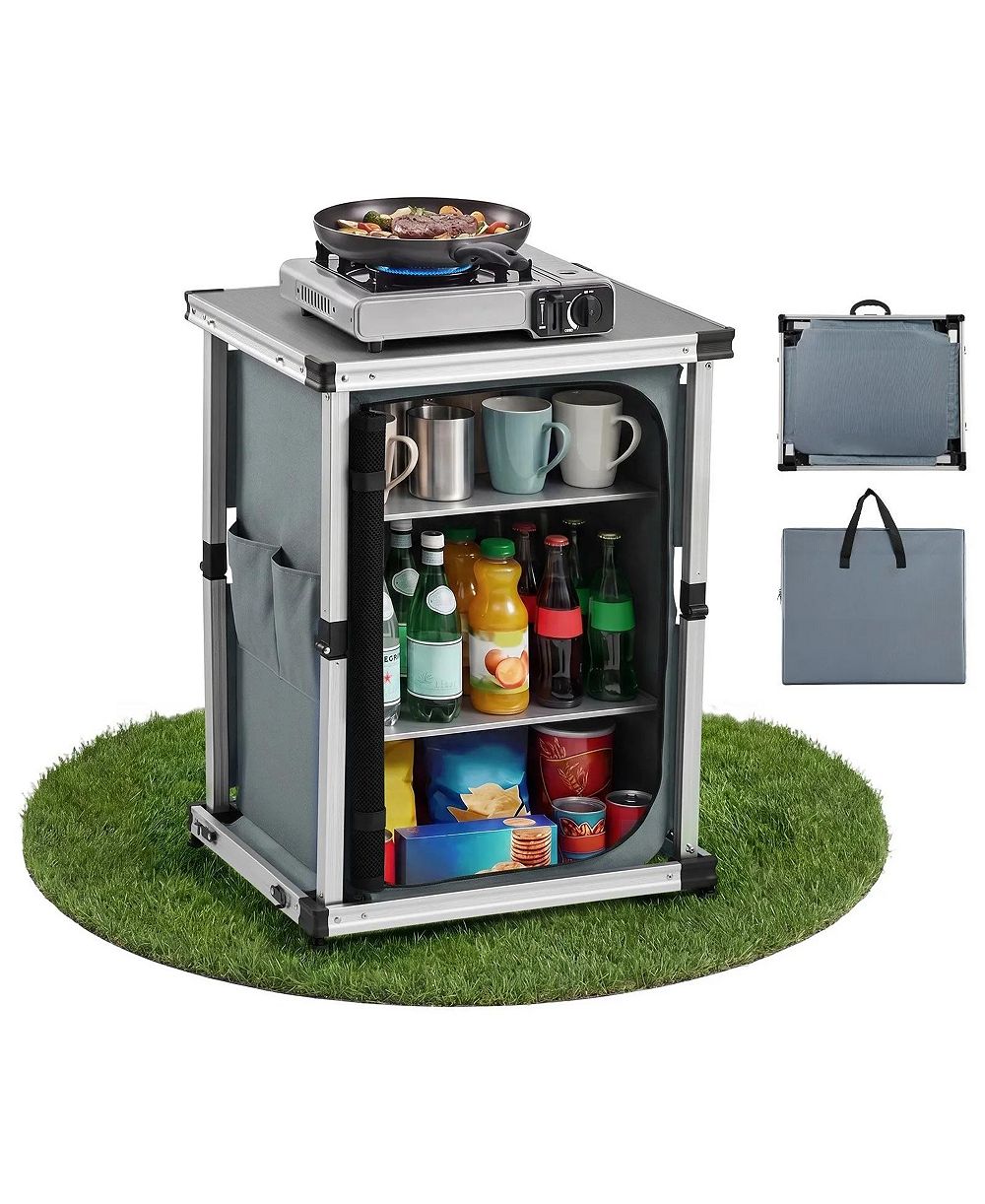 HONGGE Aluminum Folding Camp Kitchen Cabinet with Three Shelves