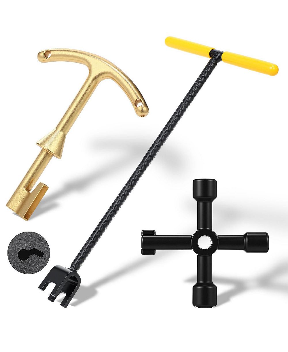 XDOVET Water Meter Key 17 Inch Steel Wrench T-handle 4-way Valve Tool