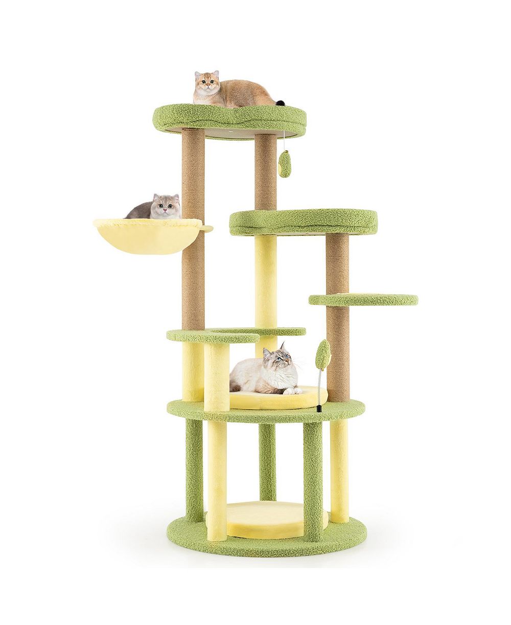 SUGIFT Multi-level Avocado Theme Cat Tree Tower with Wide Perch and Rotatable Basket