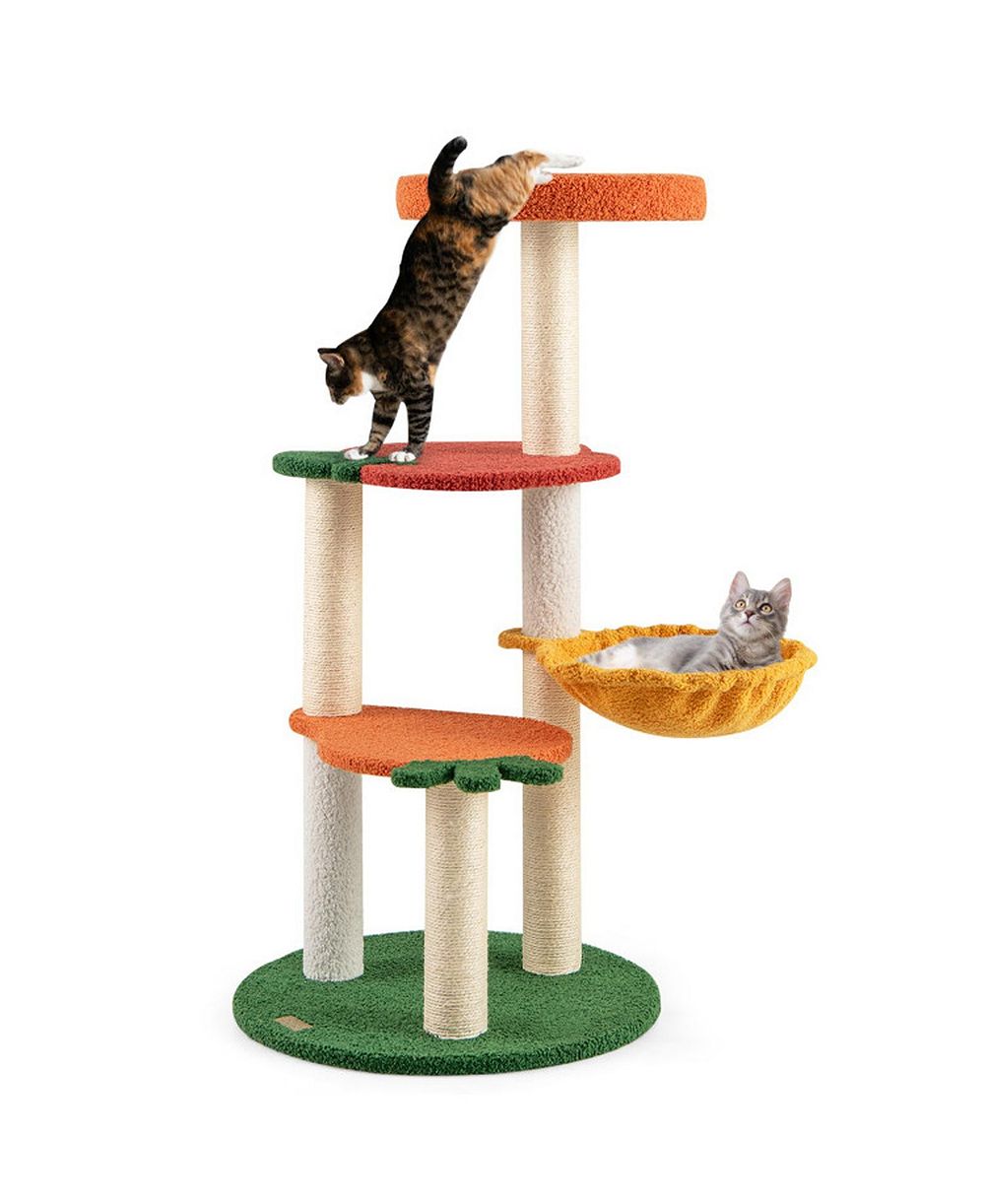 SUGIFT Multi-Level Cat Tree Pet Activity Center with Fruit-Shaped Platforms and Sisal Scratching Posts