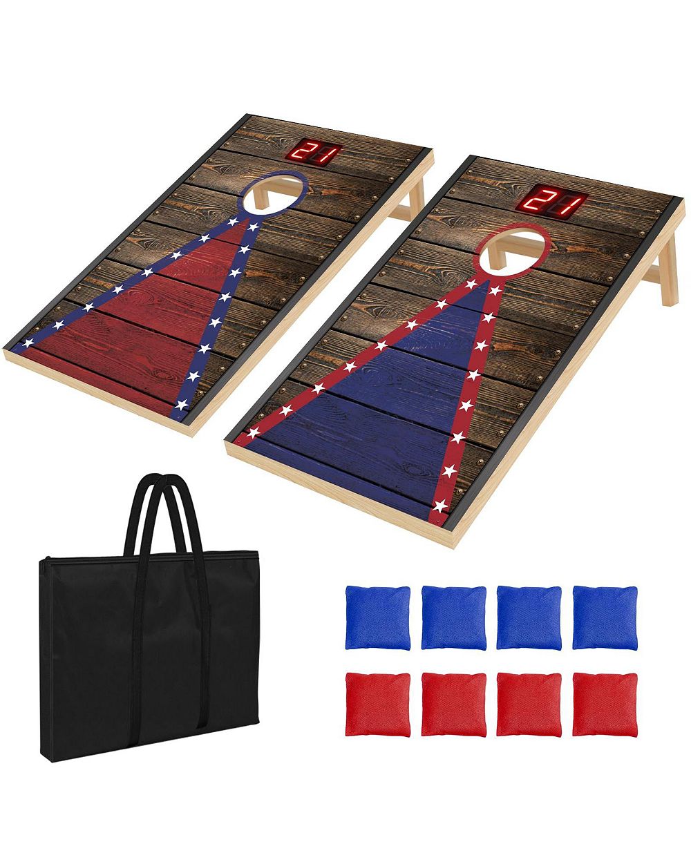 AOFAR Electronic Cornhole Set Automatic Scoring Sensing Wood 8 Bags Carry Case 2x1feet