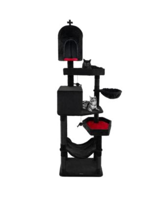 SUGIFT Gothic Cat Tree with 2 Cat Condos and Coffin Bed for Indoor Cats