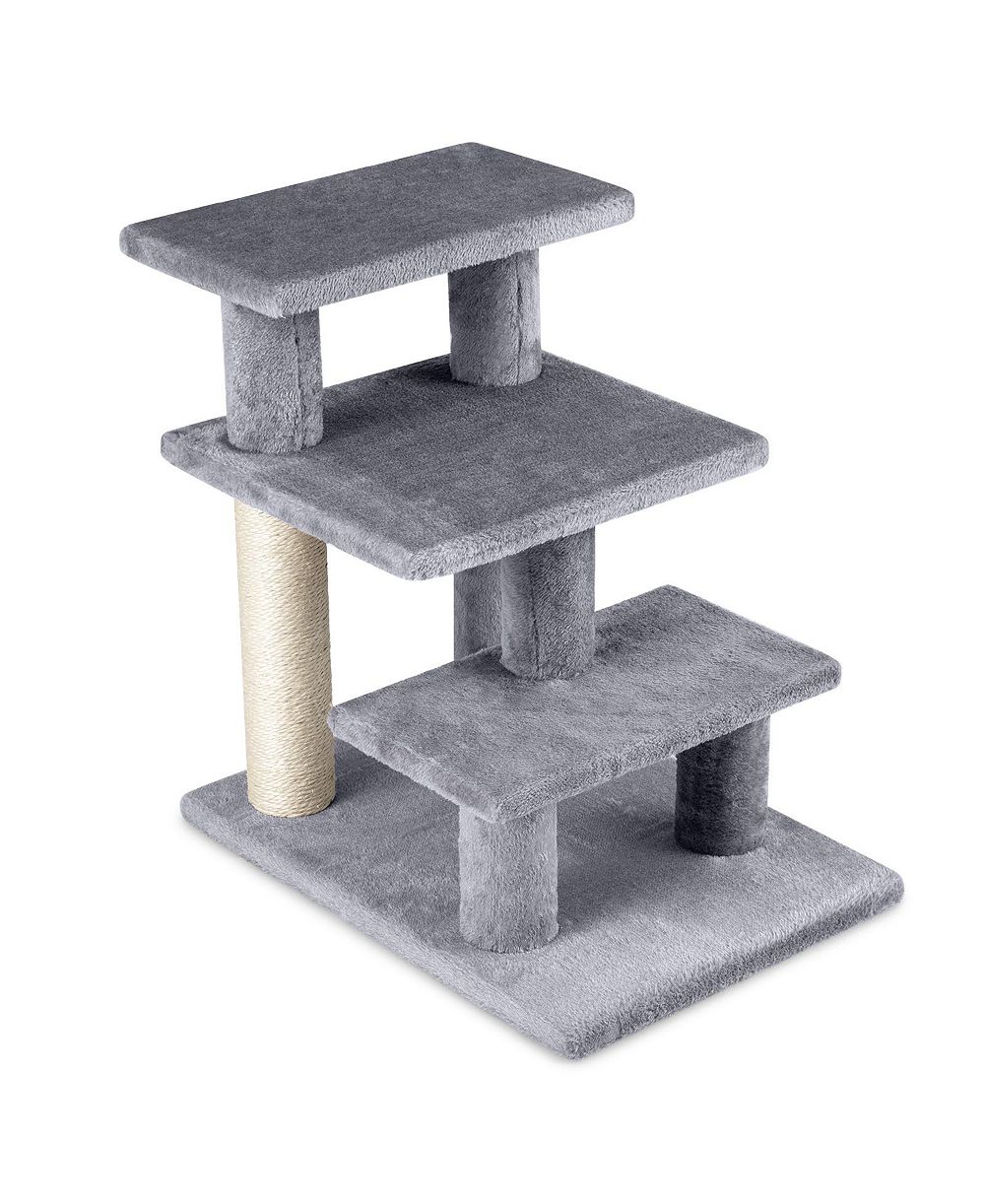 SUGIFT 3-Tier Cat Stairs 19 in Plush Steps with Scratching Posts for High Bed Sofa