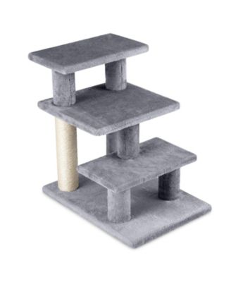 SUGIFT 3-Tier Cat Stairs 19 in Plush Steps with Scratching Posts for High Bed Sofa