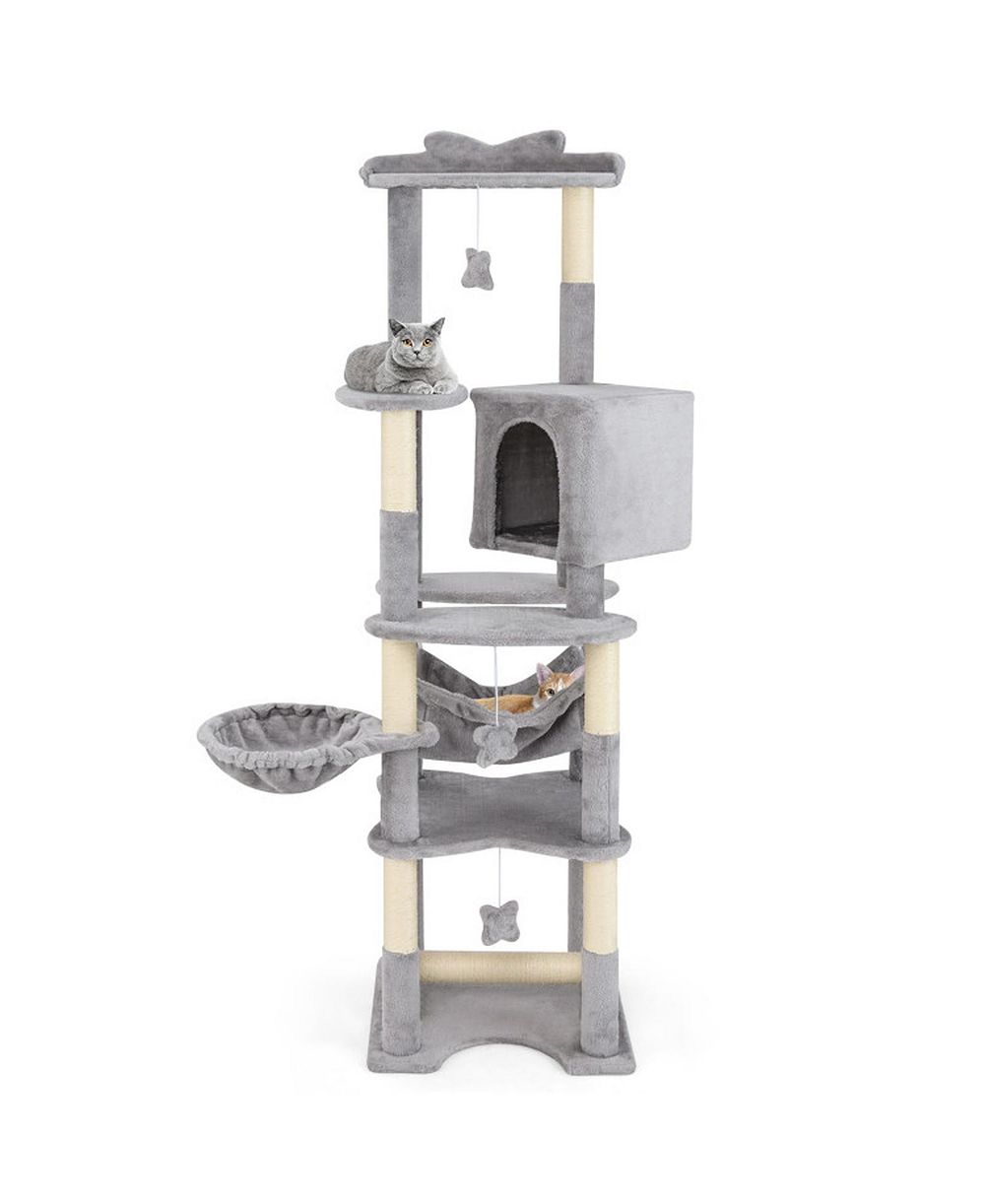 SUGIFT 69 in Multi-Level Cat Tree with Top Perch Cozy Condo and Hammock