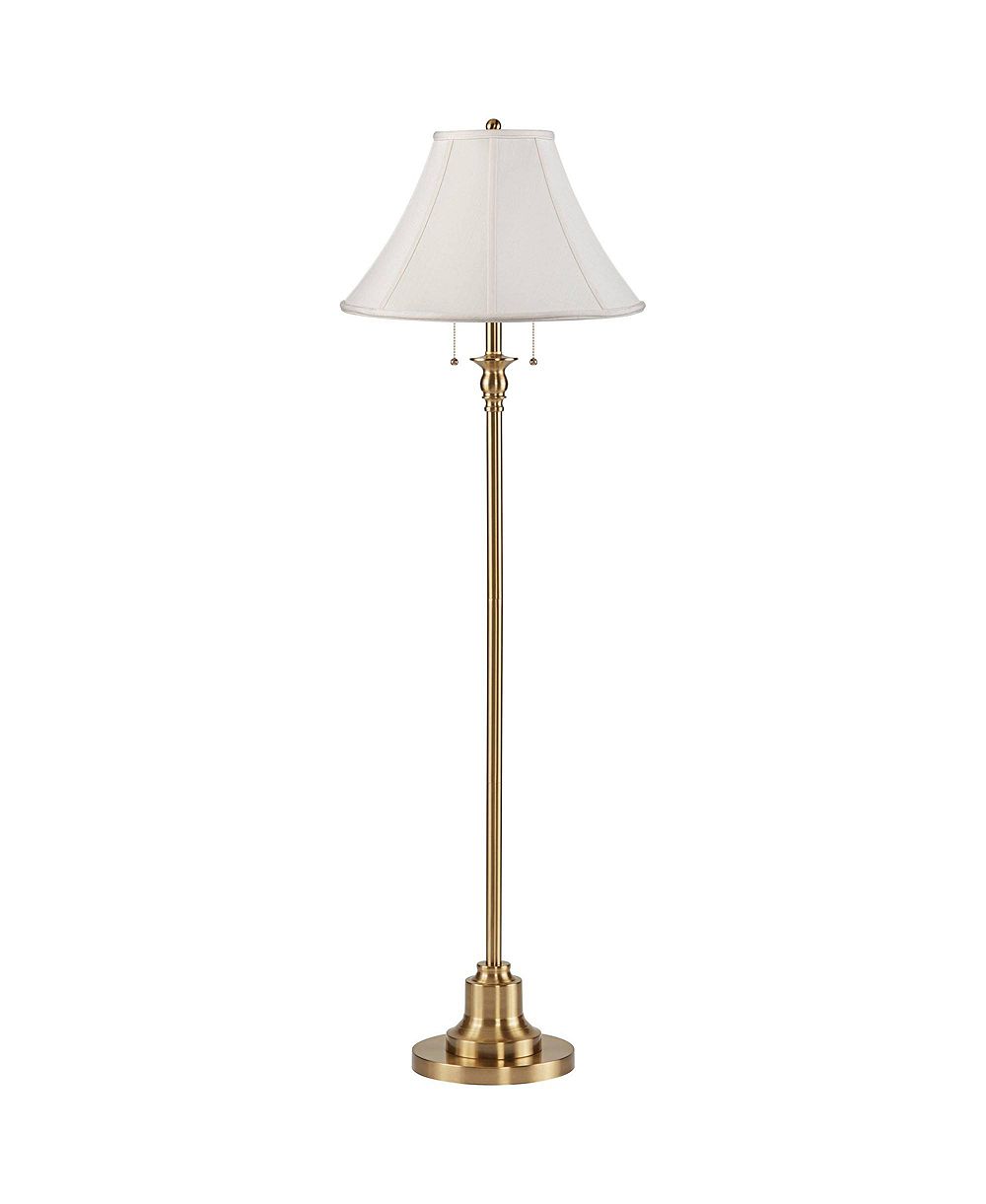 360 Lighting Dyna Traditional 58" Tall Standing Floor Lamp Skinny Pole Pull Chain Antique Brass Finish Shantung Shade