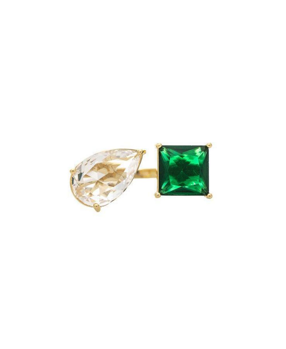 Rivka Friedman 18K Gold Plated Pear and Square Emerald CZ Moi et Toi Ring