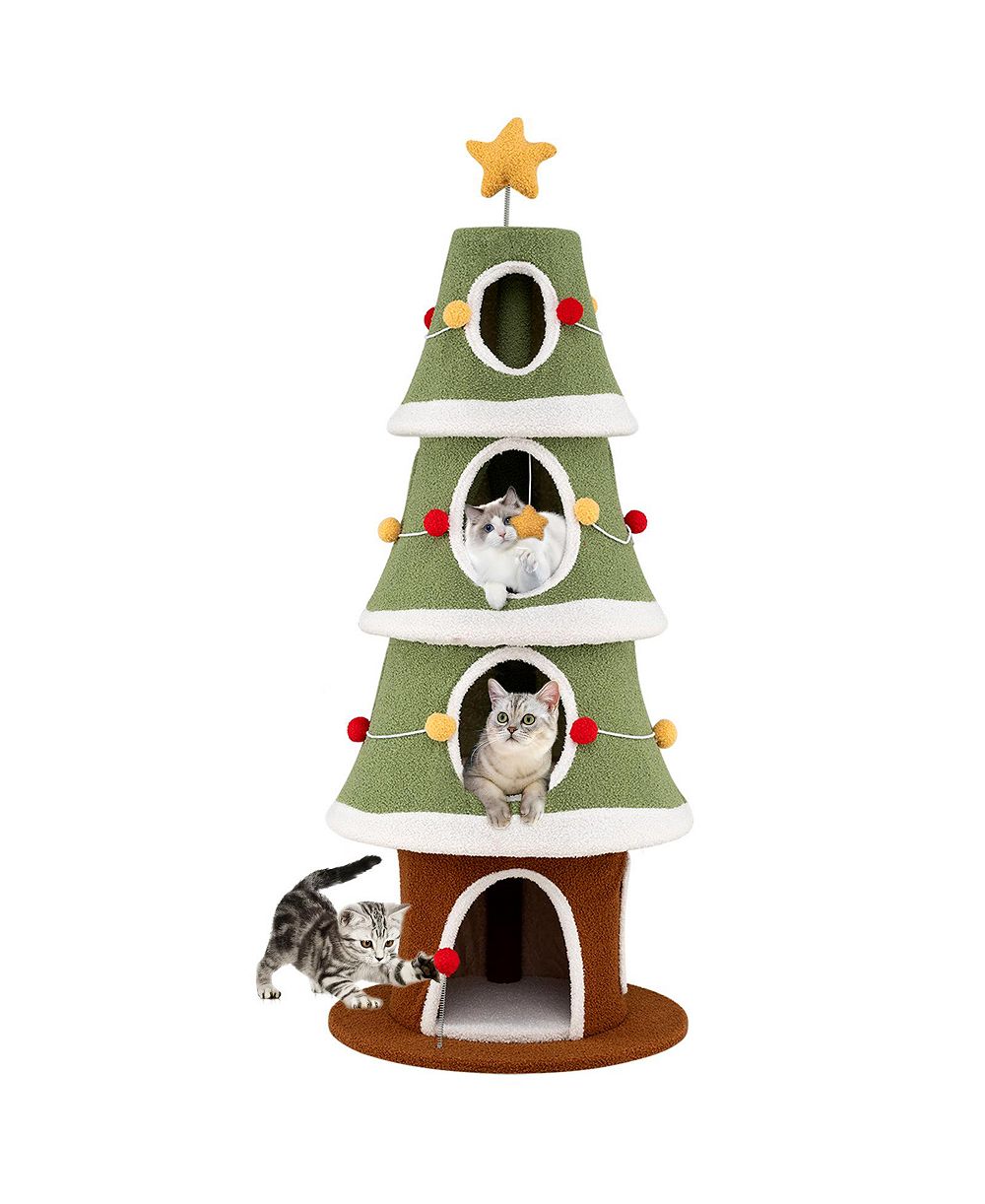 SUGIFT 61 Inch Christmas Cat Tree with 4 Condos for Indoor Cats Cute Cat Tower
