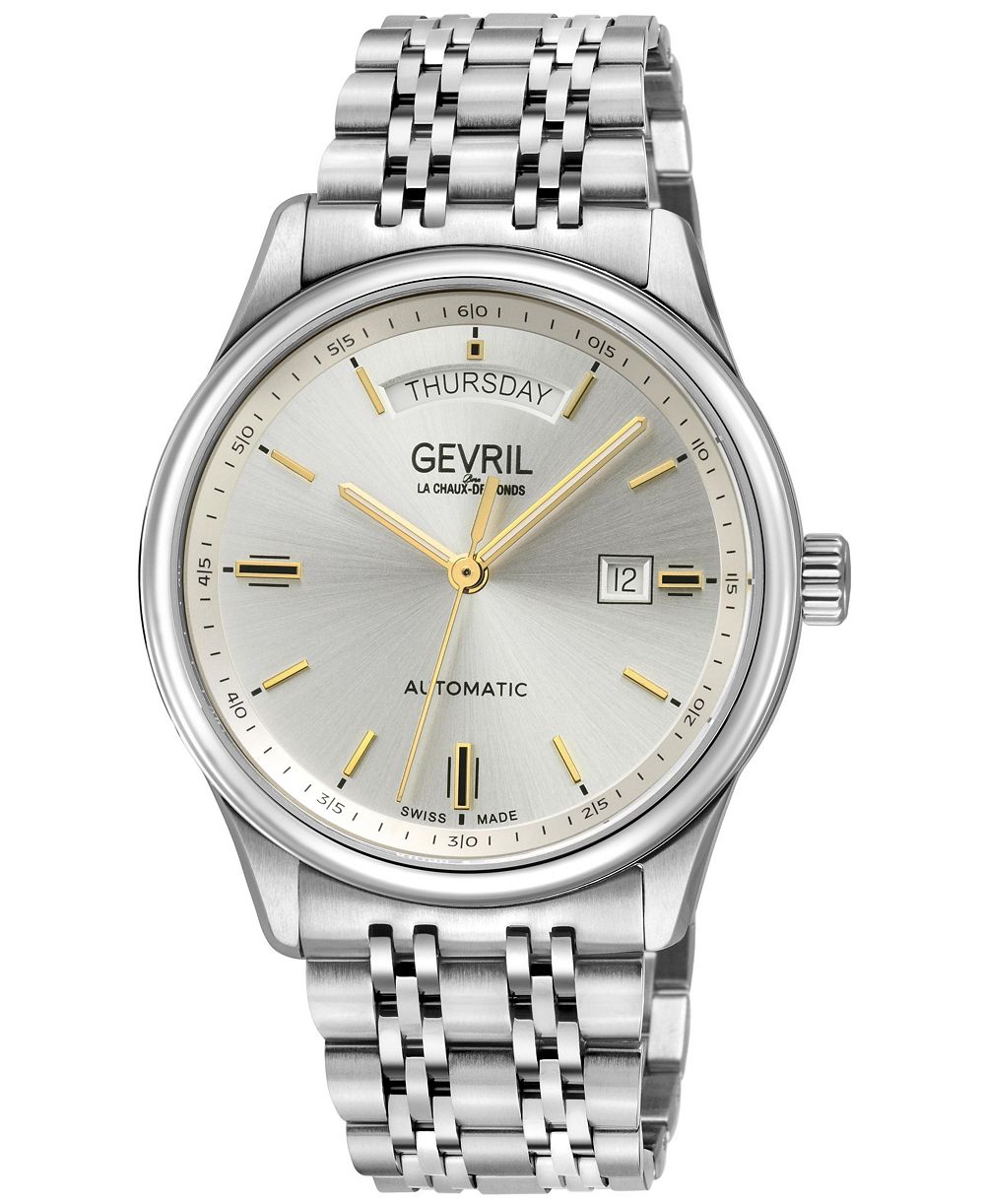 Мужские швейцарские часы Gevril Excelsior Automatic, серебристая нержавеющая сталь с браслетом