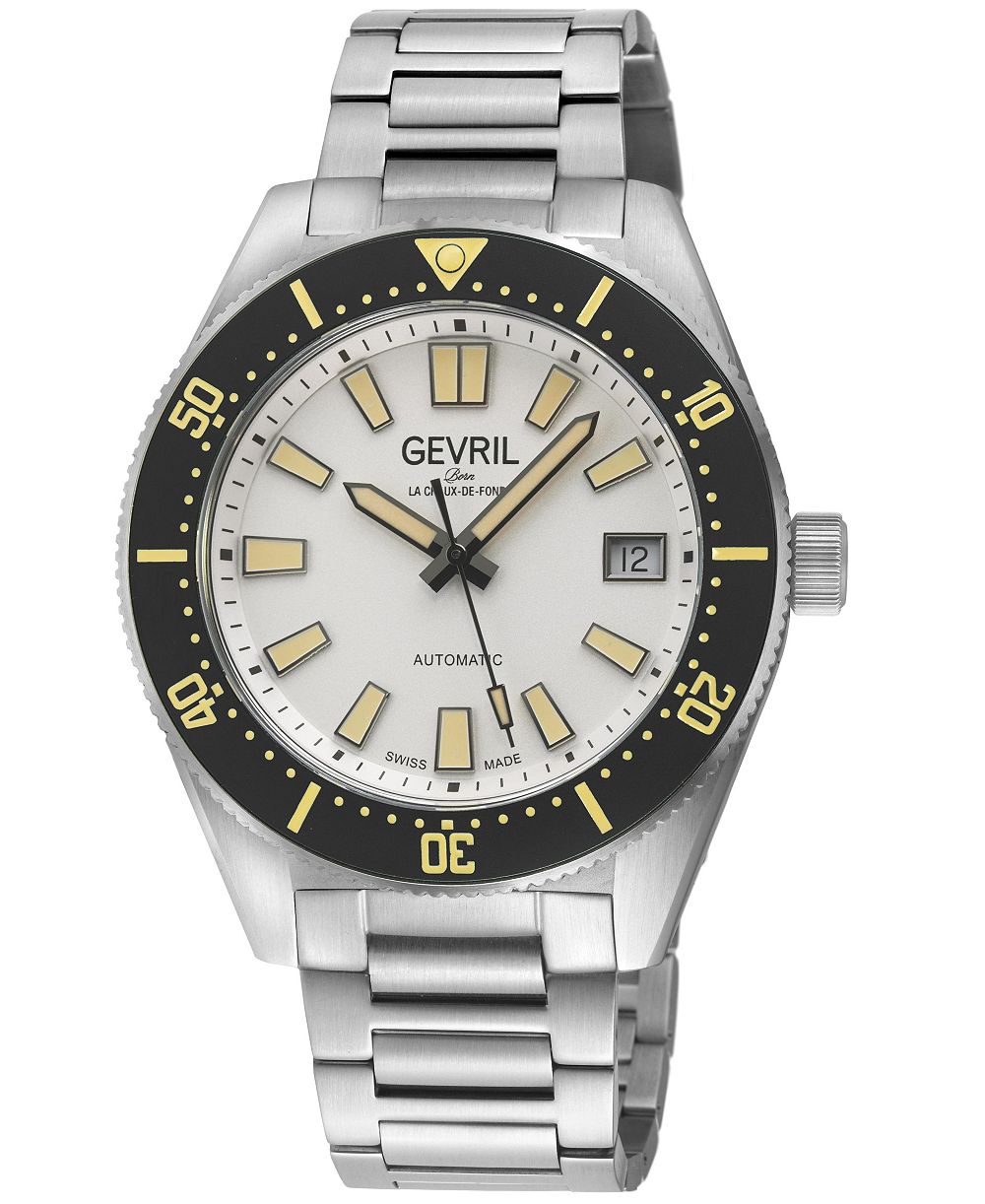Gevril Men's Swiss Made Mariner Row Swiss Automatic Silver Stainless Steel Bracelet Watch