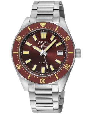 Gevril Men's Swiss Made Mariner Row Swiss Automatic Silver Stainless Steel Bracelet Watch
