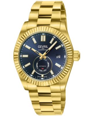 Gevril Men's Swiss Made West Village Swiss Automatic IP Gold Stainless Steel Bracelet Watch
