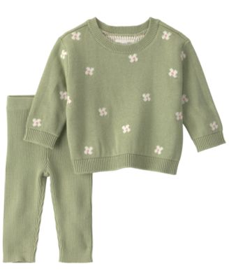 Carter's Baby Girls' Little Planet Long-Sleeve Floral-Print Sweater-Knit Top and Pants, 2-Piece Set