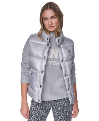 DKNY Jeans Women's Mock-Neck Puffer Vest with Logo Applique