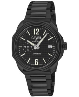Gevril Men's Swiss Made Roosevelt Swiss Automatic IP Black Stainless Steel Bracelet Watch