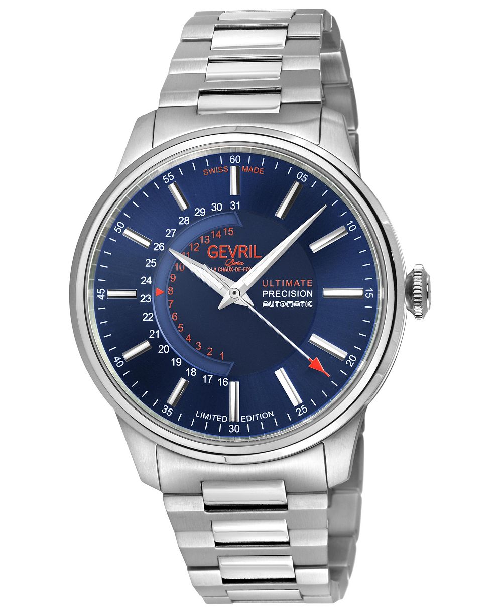 Gevril Men's Swiss Made Guggenheim Swiss Automatic Silver Stainless Steel Bracelet Watch