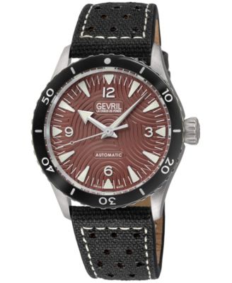 Gevril Men's Swiss Made Franklin Swiss Automatic Italian Leather with canvas Strap Watch