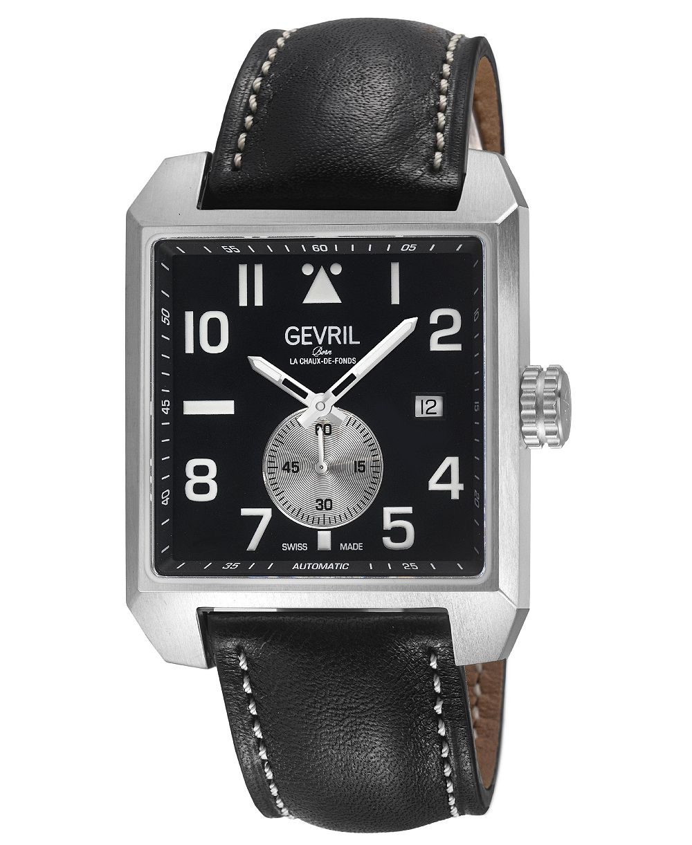 Мужские часы Gevril Swiss Made Herald Square Silver Stainless Steel Italian Leather Strap